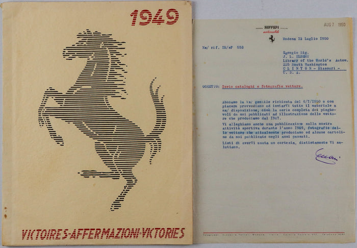 Jahrbuch 1949 mit Anschreiben von Enzo Ferrari