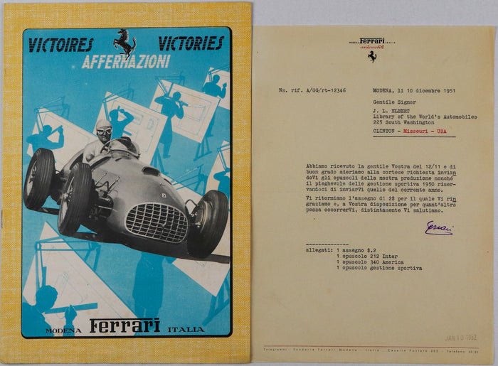 Jahrbuch 1950 mit Anschreiben von Enzo Ferrari