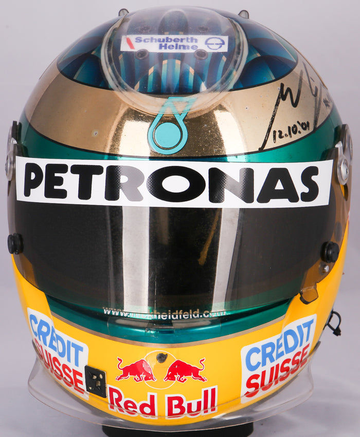 Original F1 Schuberth QF1 racing helmet, autographed by Nick Heidfeld from the 2001 racing season