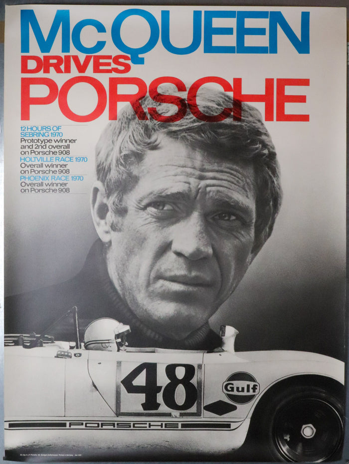 Porsche Poster McQueen drives Porsche