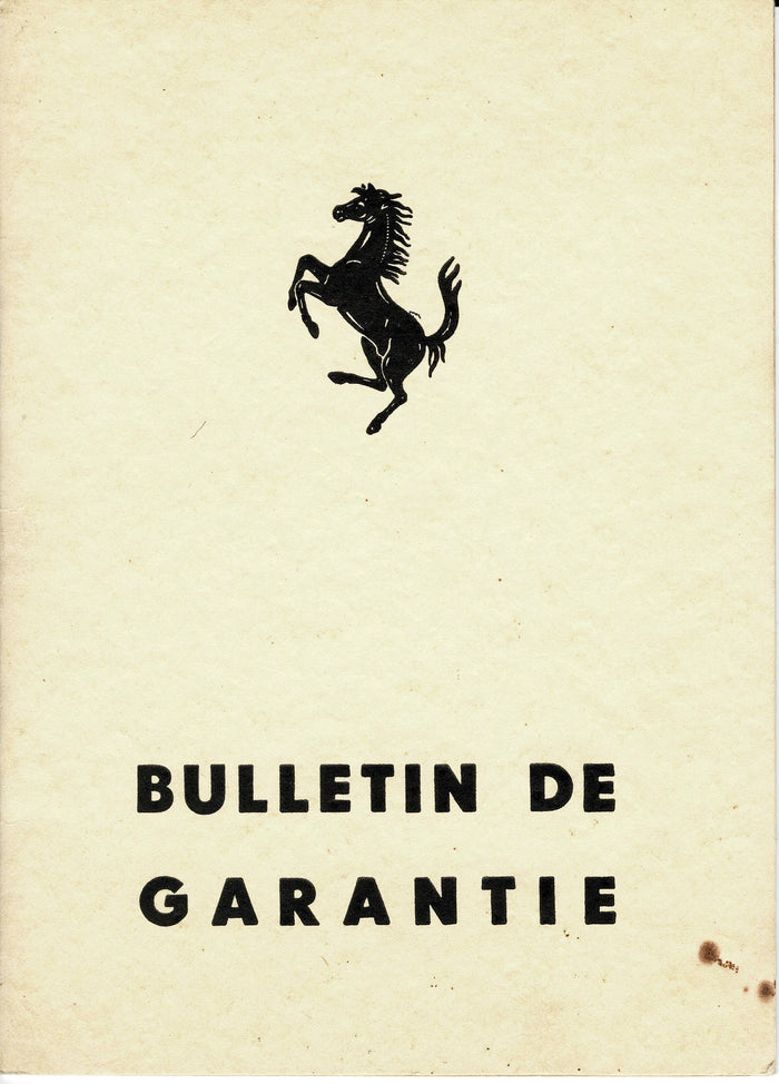 Ferrari Garantiekarte "Bulletin de Garantie" blanko