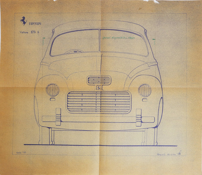 Original Konstruktionszeichnung (Blaupause) Ferrari Vettura 125 S - 30.11.1946 Maranello