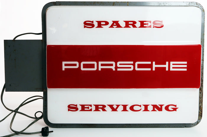 Doppelseitige "Porsche Spares Servicing" Leuchtreklame aus den 60er/70er Jahren