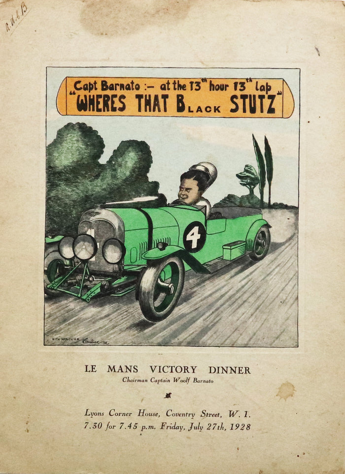 Original Bentley Le Mans Victory Menukarte von 1928