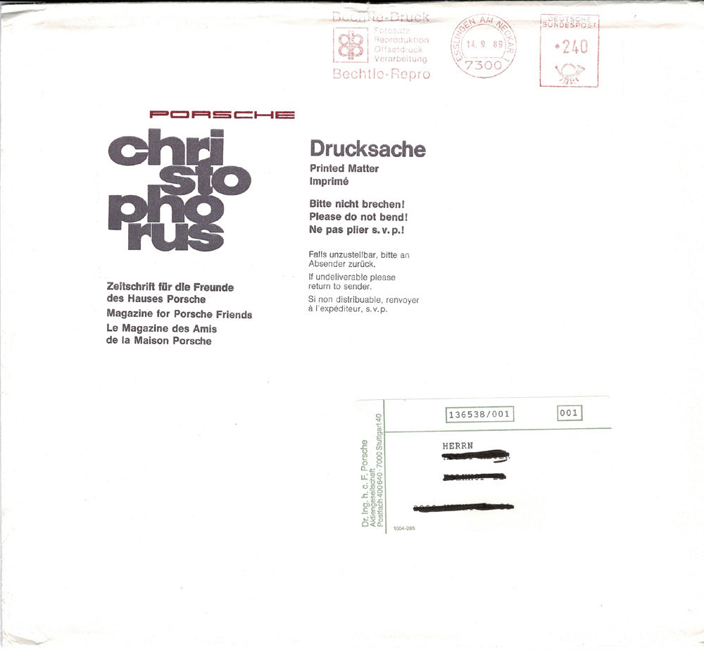 Porsche Zeitschrift Christophorus: Nr. 220, September 1989
