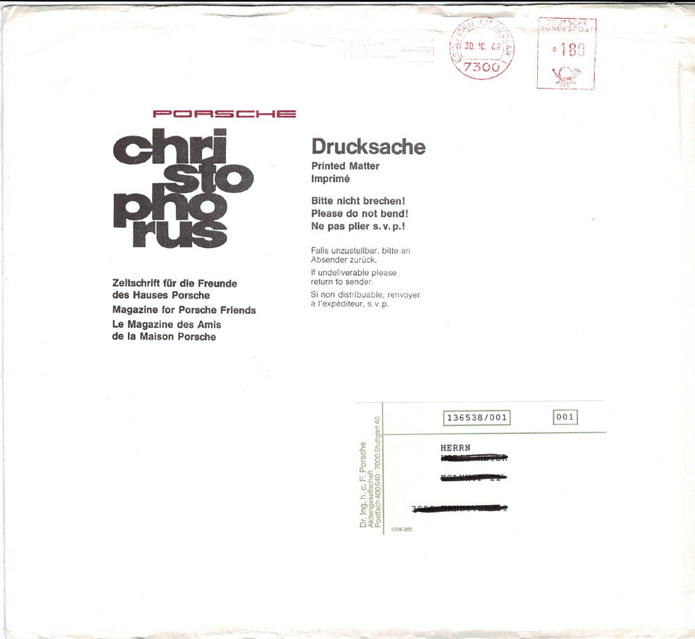 Porsche Zeitschrift Christophorus: Nr. Sonderausgabe, September 1989