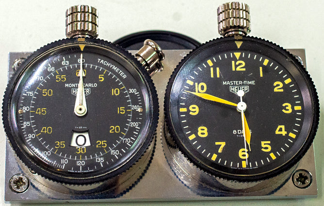 Heuer Monte Carlo Stoppuhr + Heuer Master Time Uhr 1968-1975