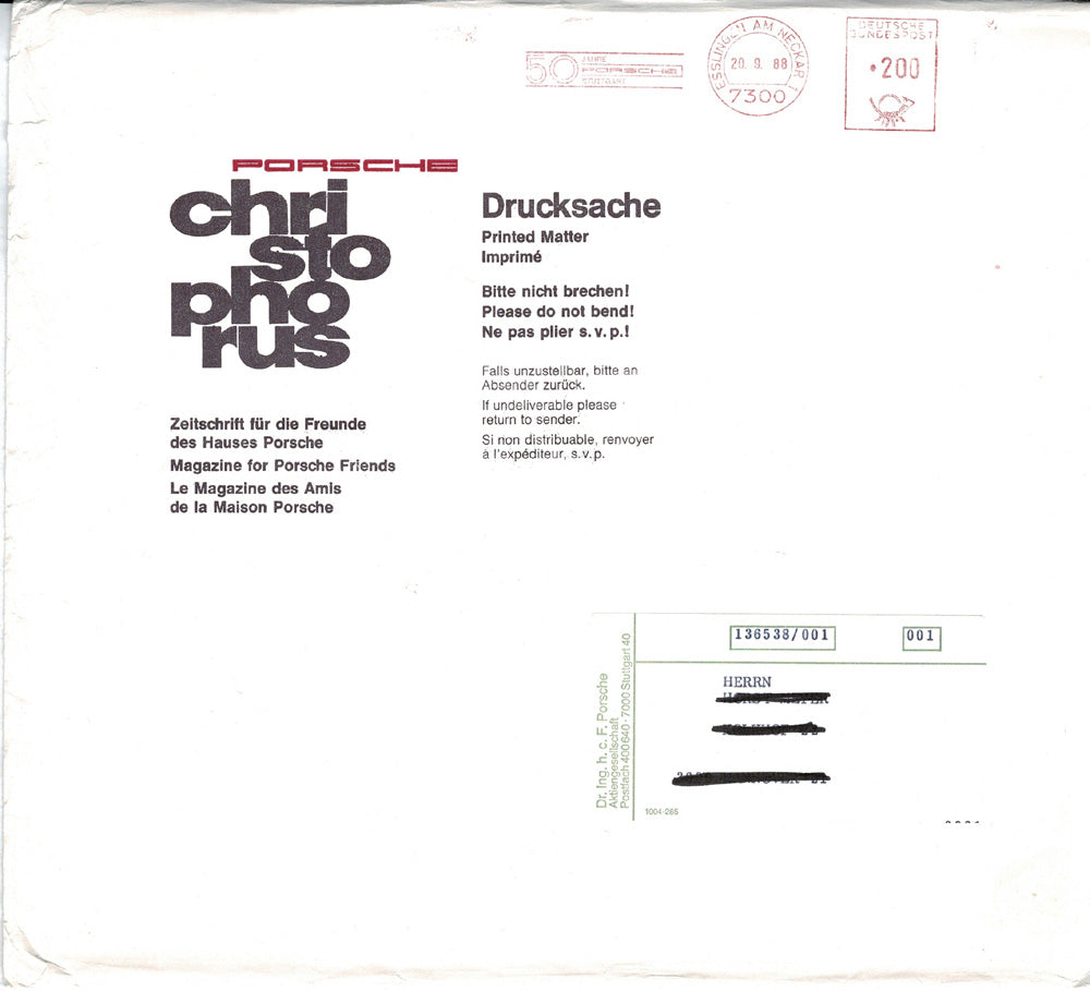 Porsche Zeitschrift Christophorus: Nr. 214, September 1988