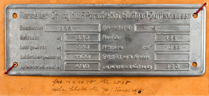 PORSCHE Typenschild von 1950