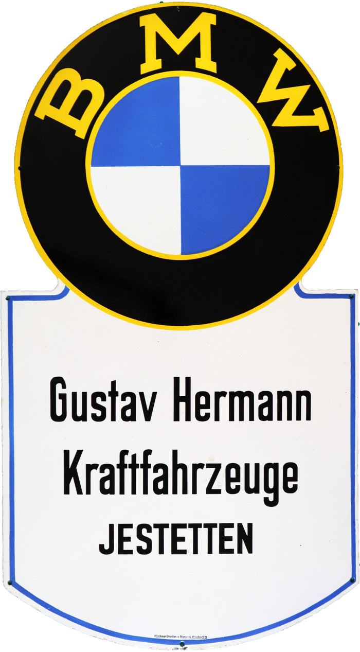 BMW Emailleschild "Gustav Hermann Kraftfahrzeuge Jestetten" aus den 30er Jahren