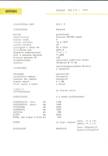Notiziario "Ferrari 312 / P - 1973" Tipo 312 / P