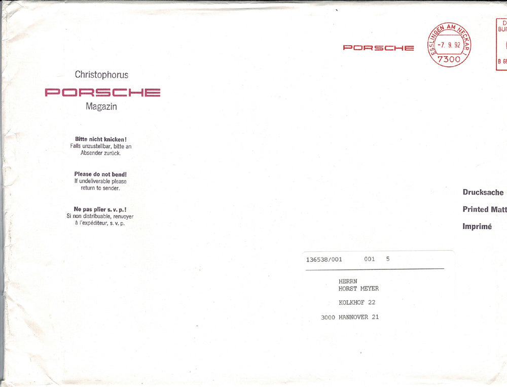 Porsche Zeitschrift Christophorus: Nr. 238, September 1992