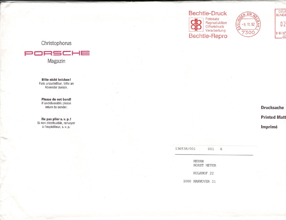 Porsche Zeitschrift Christophorus: Nr. 239, November 1992