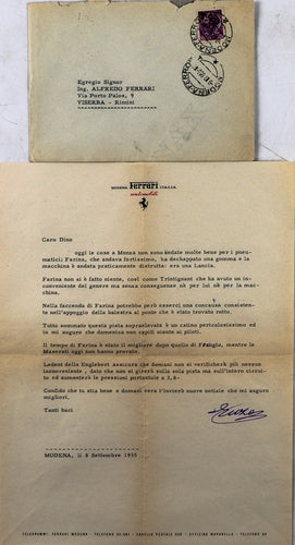 Brief an Dino Ferrari von Enzo Ferrari vom 08.09.1955